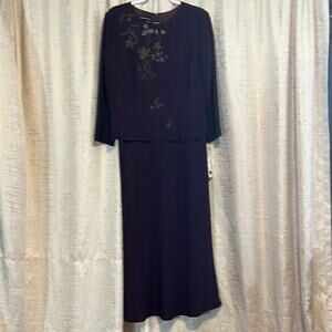 NWT Vintage Donna Morgan Deep Purple Dress Embroidery Floral Women's Size 12  :)